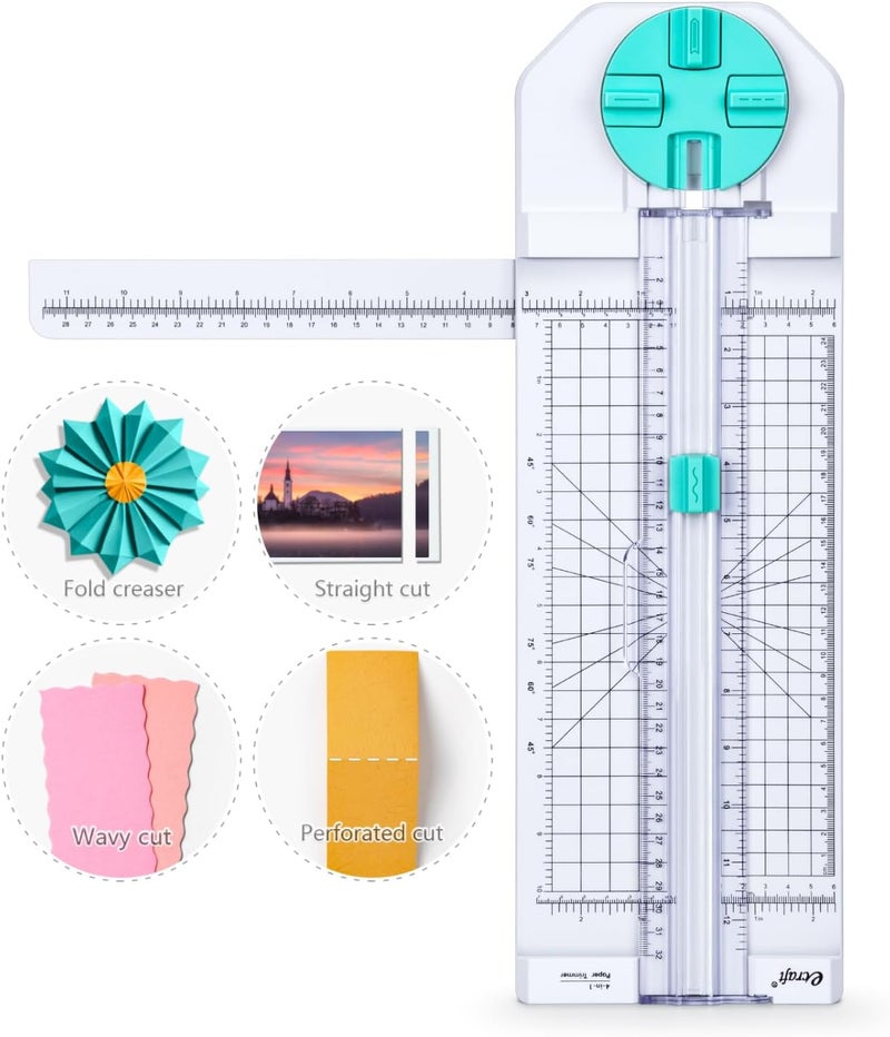 ecraft 4-in-1 Paper Trimmer: 12" Craft Paper Cutter with Straight, Wavy, Dotted, Perforated & Creasing,Perfect for Cutting Cardstock, Coupons, Labels, Photos, Ideal Multi-Function Scrapbooking Tool - Image 1